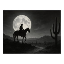 Fullmåne Ökenutskrift - Silver Night Western