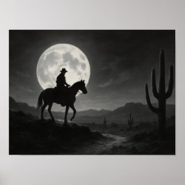 Fullmåne Ökenutskrift - Silver Night Western Poster