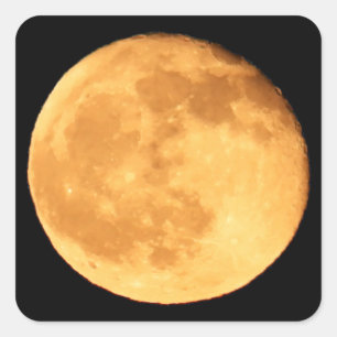Fullmåne Orange Glöd Natt Himmel Måne Konst Fyrkantigt Klistermärke