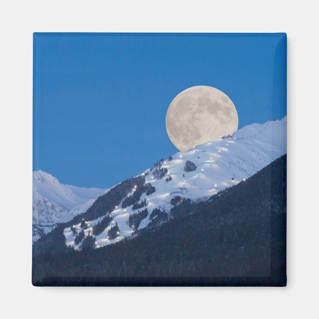 Fullmåne över Alyeska Ski Resort, Alaska Magnet (Framsidan)