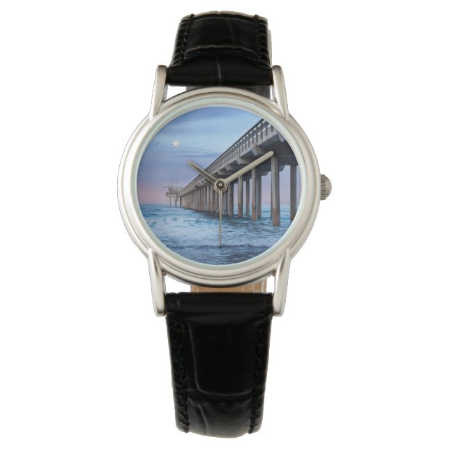 Fullmåne över pir, Kalifornien Armbandsur (Framsida)