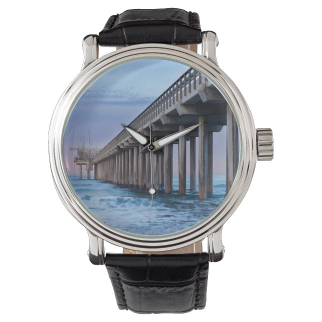 Fullmåne över pir, Kalifornien Armbandsur (Framsida)