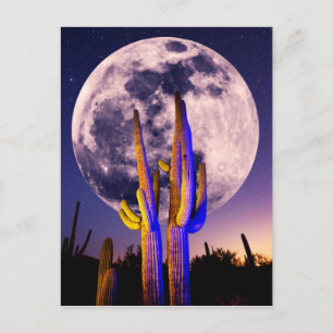 Fullmåne över Saguaro-kaktus Vykort