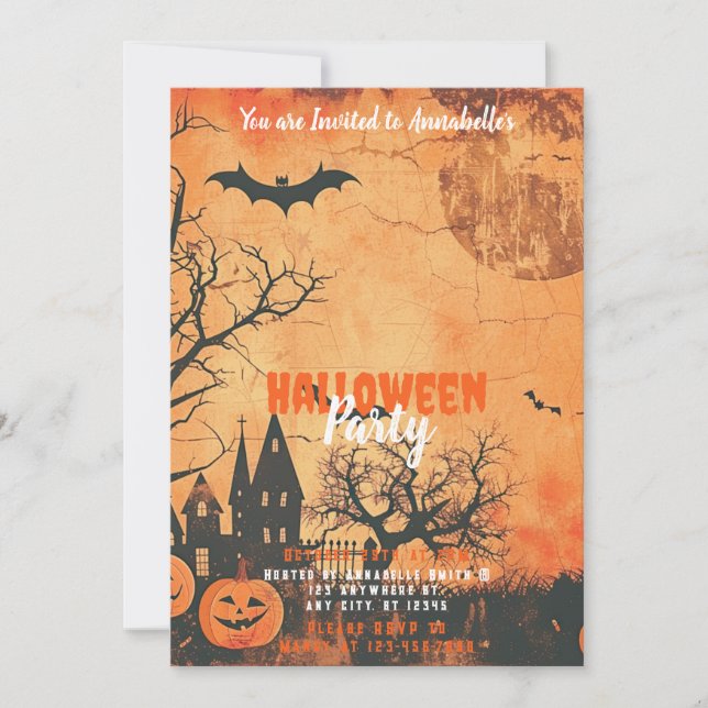 Fullmåne Svarta Fåglar Halloweenfest Inbjudningar (Framsida)