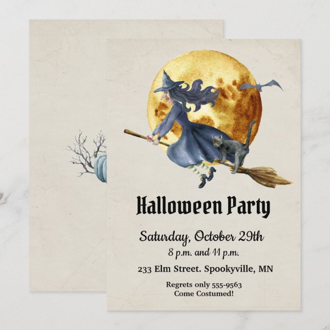 Fullmånehäxans Halloweenfest Inbjudningar (Fram/baksida)