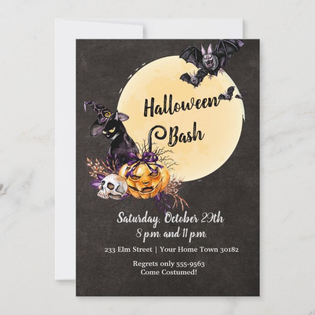 Fullmånekattsläskig Halloweenfest Inbjudningar (Framsida)
