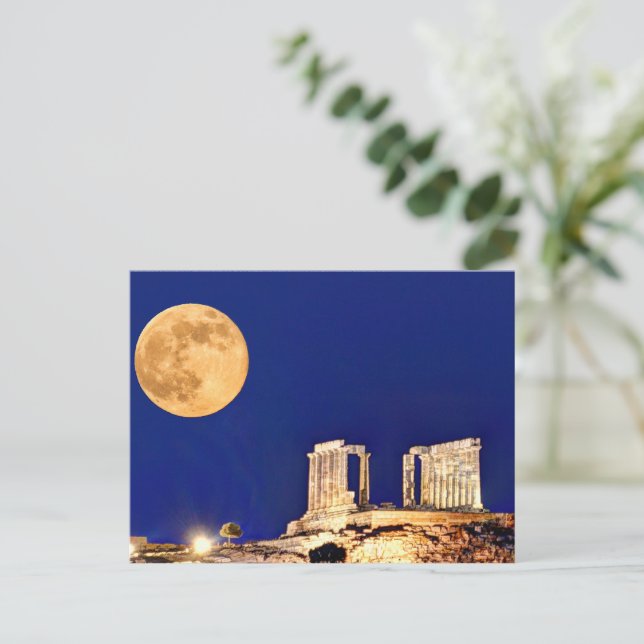 Fullmånen vid templet Poseidon Sounio Vykort (Stående Fram)