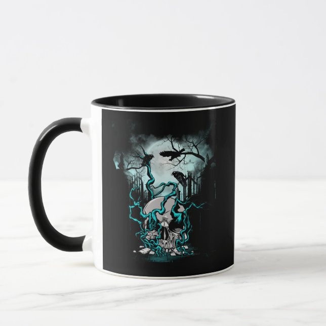 Fullmoon Raven Skull Graveyard Mugg (Vänster)