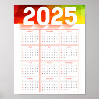 Fullständig Årlig Minimal Vertikal Kalender 2025 Poster