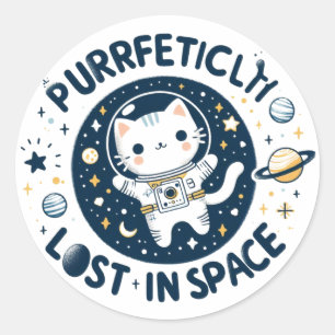 Fullständig Borttappad i Rymdkatt Astronaut Handgj Runt Klistermärke