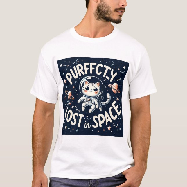 Fullständig Borttappad i Space Cute Astronaut Cat T Shirt (Framsida)