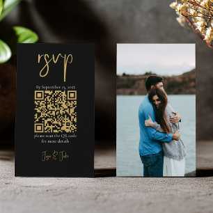 Fullständig foto guld QR-kod svart bröllop RSVP Tilläggskort