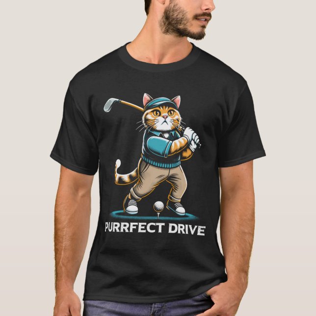 Fullständig golfkörning av kattdesign t shirt (Framsida)