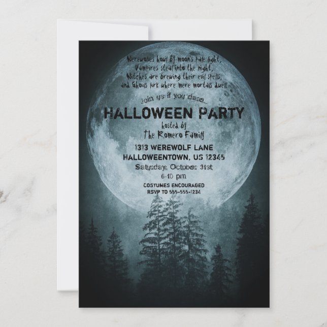 Fullständig inbjudan till Moon Halloween fest (Framsida)