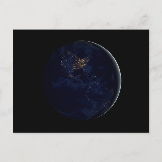 Fullständig jord på natten med städer lysande av A Vykort (Framsida)