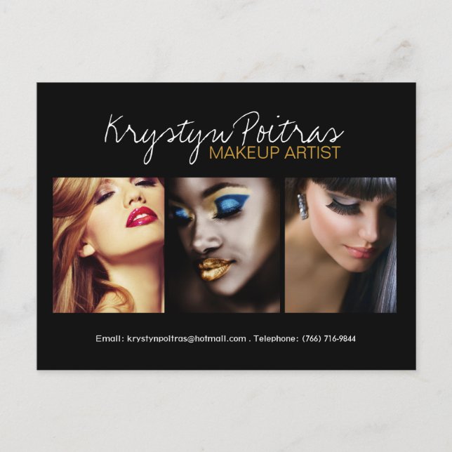 Fullständigt Anpassade Makeup Artist Comp Card Vykort (Framsida)