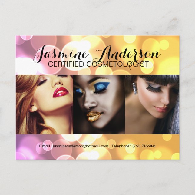 Fullständigt Anpassade Makeup Artist Comp Card Vykort (Framsida)