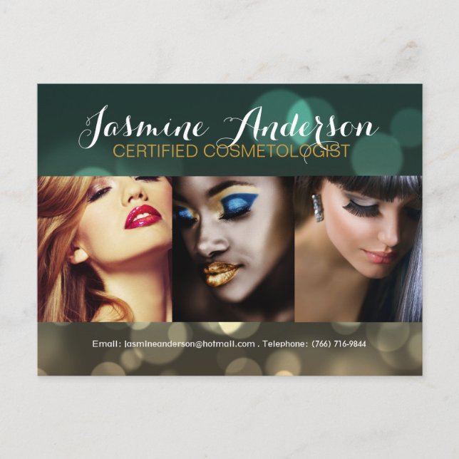 Fullständigt Anpassade Makeup Artist Comp Card Vykort (Framsida)