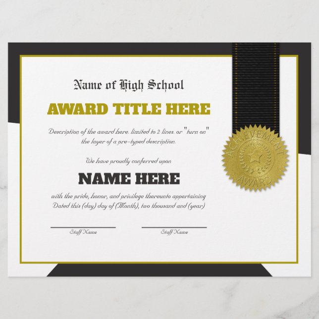 Fullständigt Anpassade SPORTS-tilldelningscertifik Brevhuvud (Framsida)