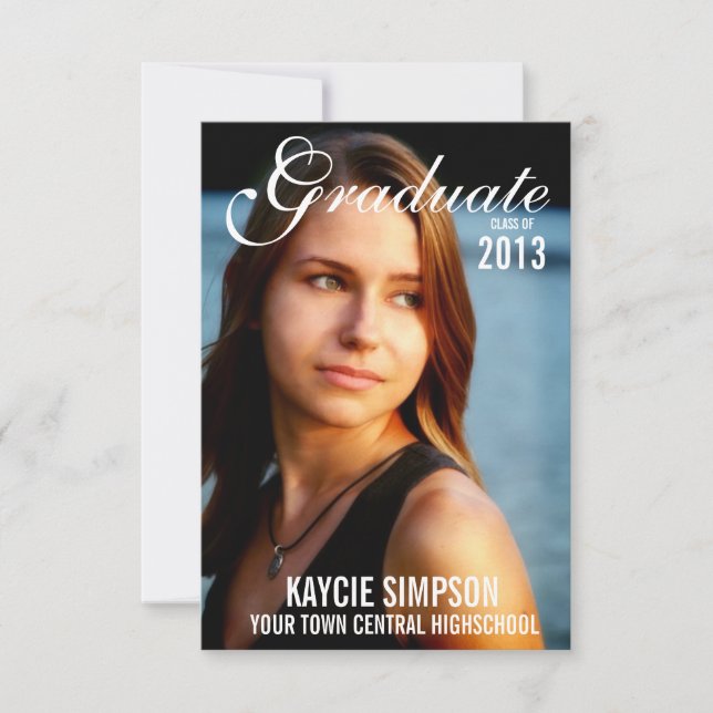 Fullständigt foto Examenfoto med text skript Inbjudningar (Framsida)