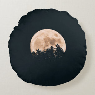 FULLSTÄNDIGT MOON BAKOM EN TRÄD SILHOUETTES RUND KUDDE