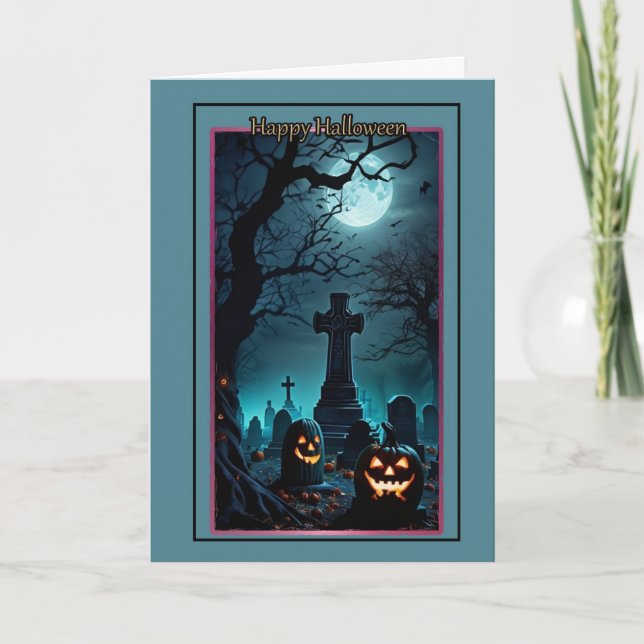 Fullständigt Moon Graveyard Halloween-kort Kort (Framsida)