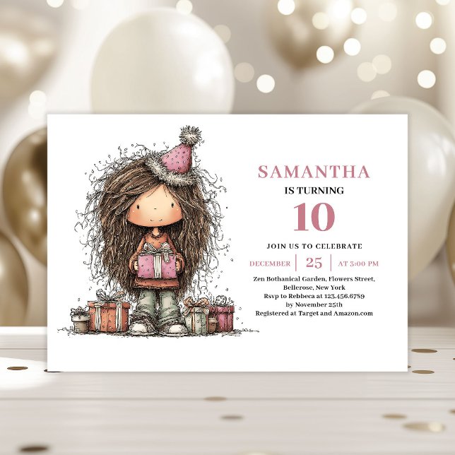 Fullständigt redigerbar digital födelsedagsinbjuda inbjudningar (Fully Editable Girl Birthday Invitation Digital)