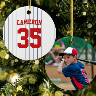 Fullständigt redigerbara färger Baseballtröja Ränd Julgransprydnad Keramik