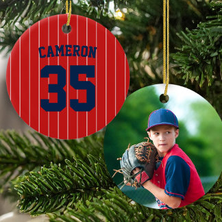 Fullständigt redigerbara färger Baseballtröja Ränd Julgransprydnad Keramik
