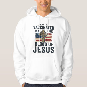 Fullständigt vaccinerad genom Jesu blod Patriotisk Hoodie