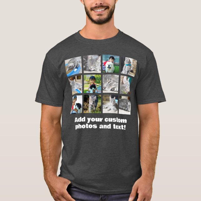Fullt 12 Photo Mosaic Bild Collage T-Shirt (Framsida)