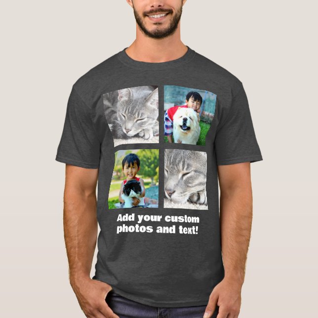 Fullt 4-fotomosaic Bild Collage Montage T Shirt (Framsida)