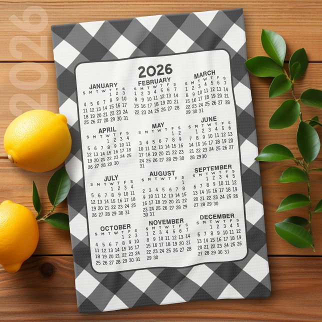 Fullt årskalender - Svart vitkontroll av jordbruks Kökshandduk (2026 Calendar)