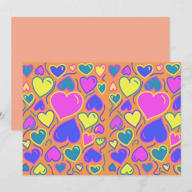 Fullt av färgade hjärtan inbjudningar (Fram/baksida)