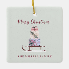 Fullt av gåvor, ljust grönt julgransprydnad keramik