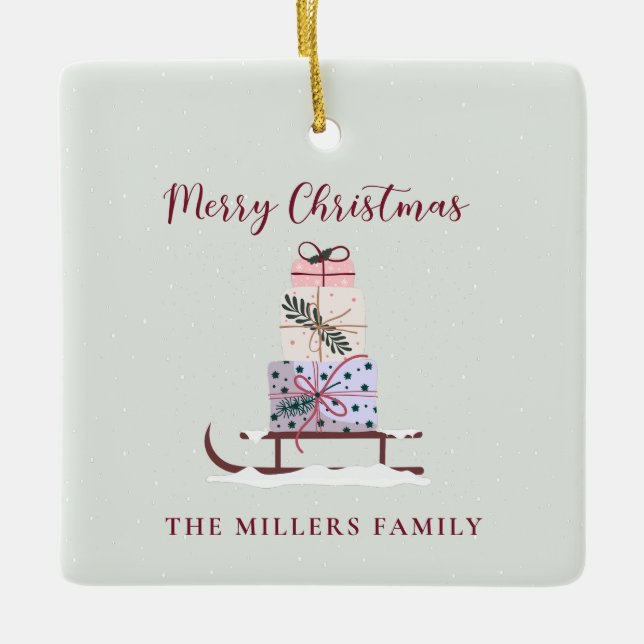 Fullt av gåvor, ljust grönt julgransprydnad keramik (Framsida)