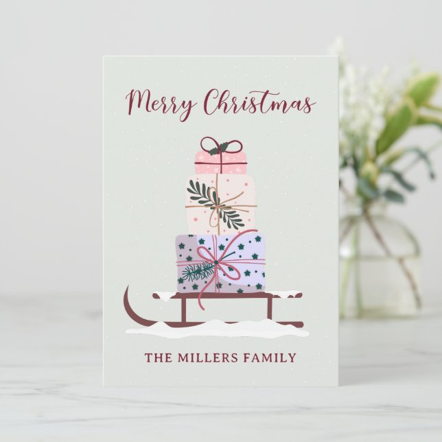 Fullt av gåvor, ljust grönt julkort (Stående Fram)