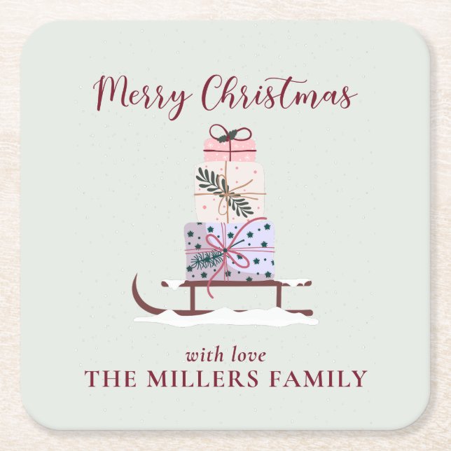 Fullt av gåvor, ljust grönt underlägg papper kvadrat (Framsidan)