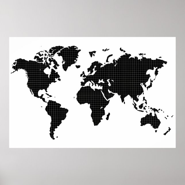 Fullt Black Färg Wall Art World Map Poster (Framsidan)