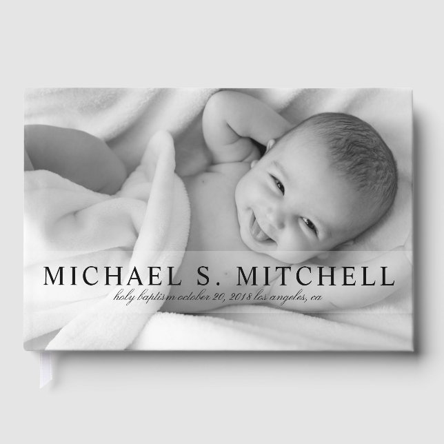 Fullt Bleed Photo Baby Baptism Bris Sip och Se Gästböcker (Framsida)