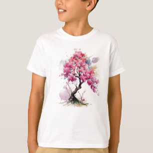 Fullt Bloom Sakura Cherry Blommar Träd Watercolor T Shirt