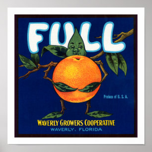 Fullt brännmärker orangar etiketten poster