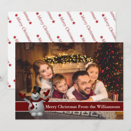 Fullt Card-foto Snögubbe med rött textband Julkort