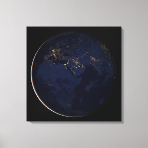 Fullt Earth med City Ljus Canvastryck