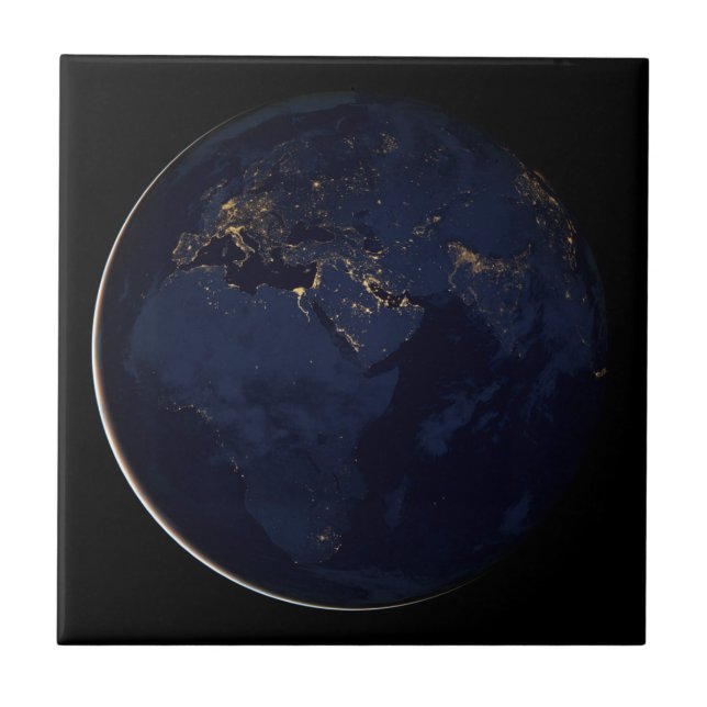 Fullt Earth med City Ljus Kakelplatta (Framsidan)