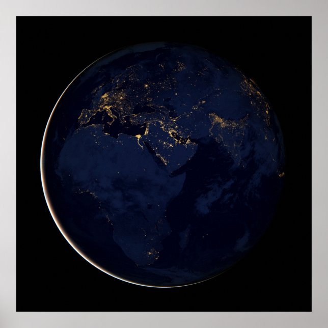 Fullt Earth med City Ljus Poster (Framsidan)