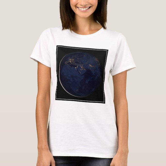Fullt Earth med City Ljus T Shirt (Framsida)