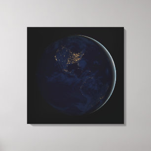 Fullt Earth på natten med City Ljus Amerika Canvastryck