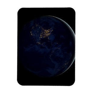 Fullt Earth på natten med City Ljus Amerika Magnet