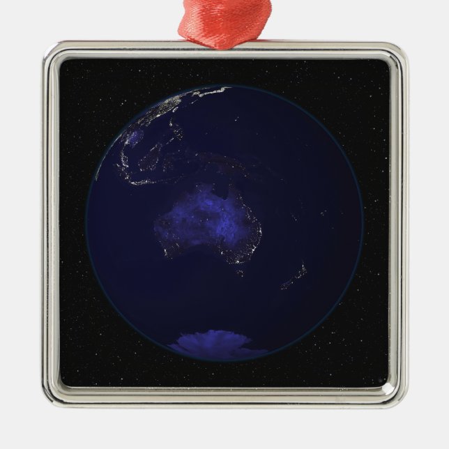 Fullt Earth på natten som visar ljus 2 Julgransprydnad Metall (Framsidan)